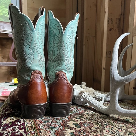 Ariat Mesquite Aquamarine Blue Cowboy Leather Roper Packer Boots Square Toe 7 - Picture 9 of 16
